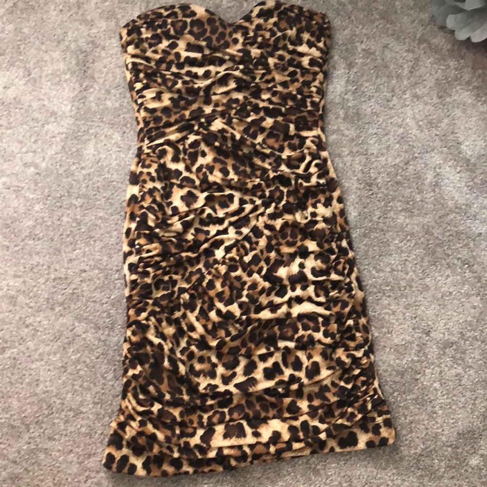 Strapless cheetah party dress